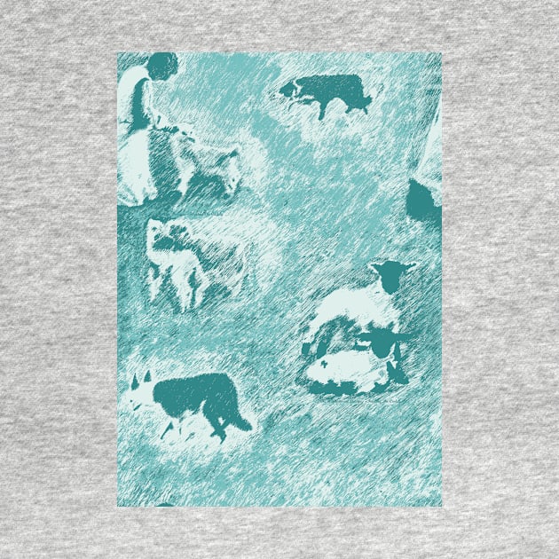 Feeding Da Caddy - Turquoise (sheep, lamb, sheepdog) by Juliewdesigns